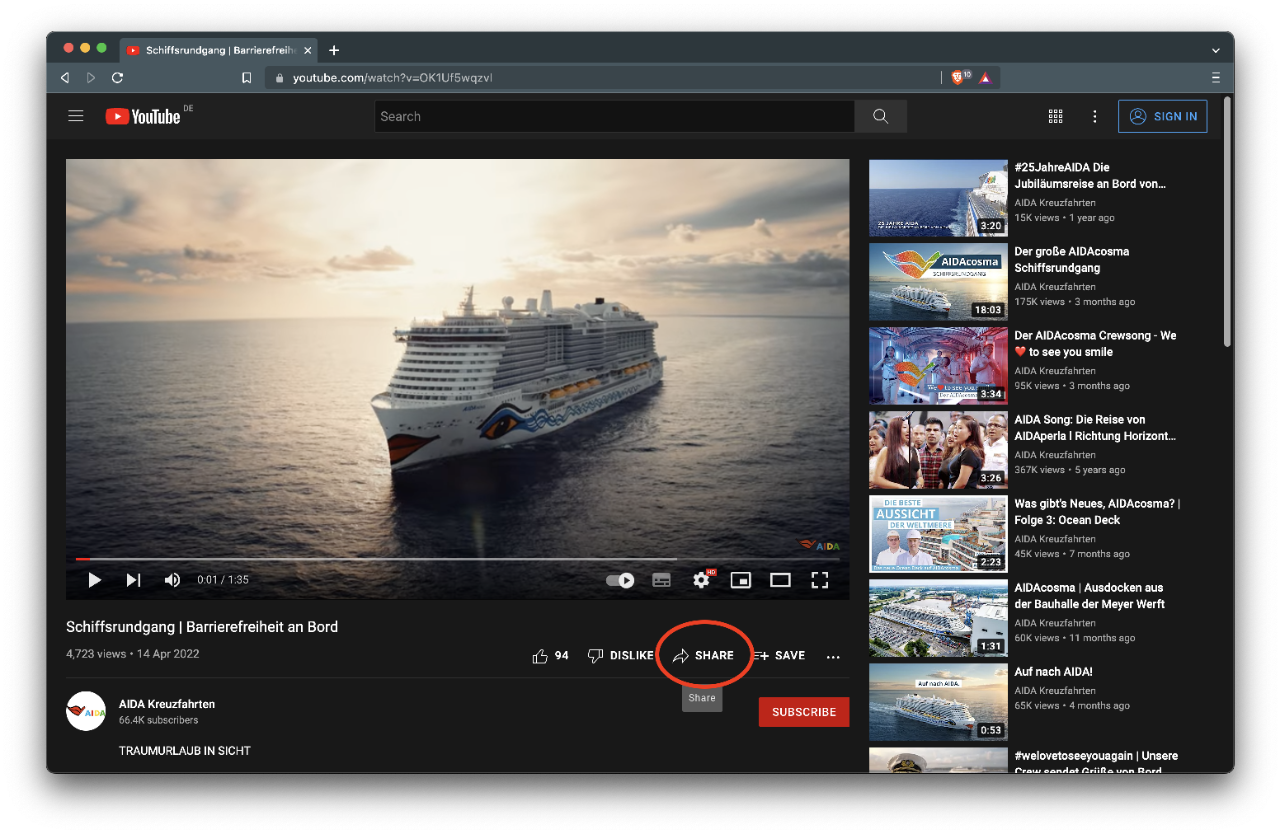 Share YouTube Video